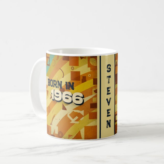 Born in 1966 Name Mug - 60s Retro Geometric Design (Front Left)