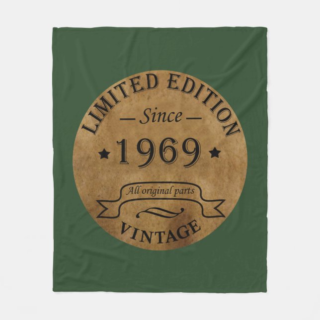 Born in 1969 vintage birthday fleece blanket (Front)