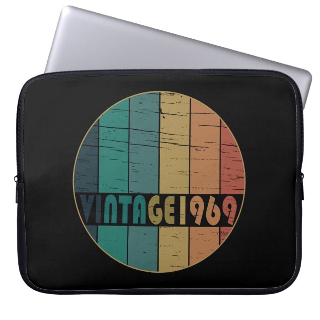 Born in 1969 vintage birthday gift laptop sleeve (Front)