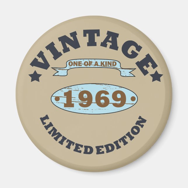 Born in 1969 vintage birthday gift magnet (Front)