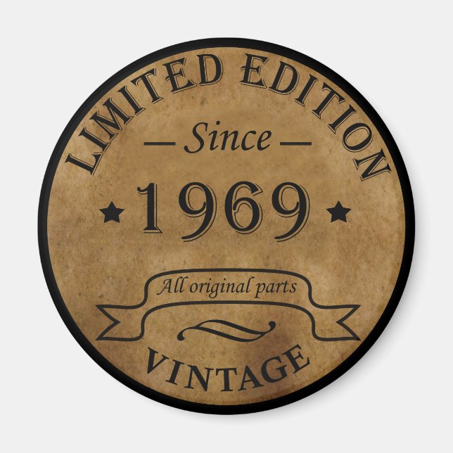 Born in 1969 vintage birthday party magnet (Front)