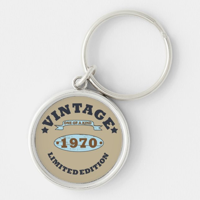 Born in 1970 vintage birthday gift keychain (Front)