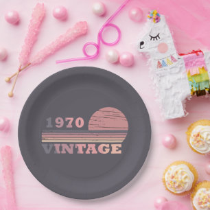 Born in 1970 vintage birthday gift paper plate