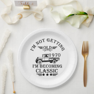 born in 1970 vintage birthday mens gift paper plate