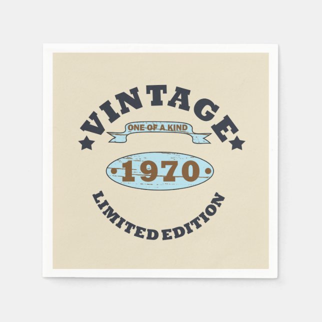 born in 1970 vintage birthday party napkin (Front)