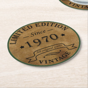 Born in 1970 vintage birthday round paper coaster