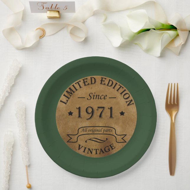 Born in 1971 vintage birthday paper plate (Wedding)