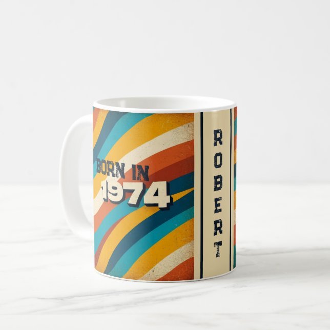 Born in 1974 Personalized Mug - 70s Groovy Stripes (Front Left)