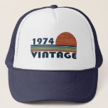 Born in 1974 vintage 49th birthday trucker hat<br><div class="desc">You can add some originality to your wardrobe with this limited edition original sunset vintage retro-looking birthday design with awesome typography font lettering, it is a great gift idea for men, women, husband, wife girlfriend, and a boyfriend who will love this one-of-a-kind artwork. The best unique and funny holiday present...</div>