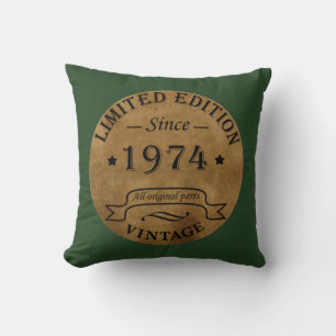 Born in 1974 vintage 50th birthday throw pillow