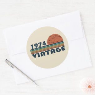 Born in 1974 vintage birthday party classic round sticker