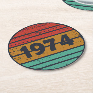 Born in 1974 vintage birthday party round paper coaster