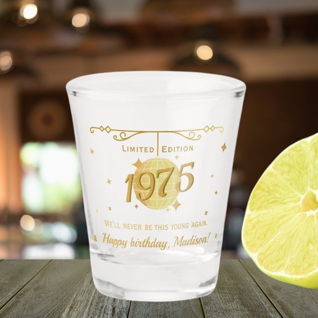 Born in 1975 50th birthday party drinks barware shot glass (Creator Uploaded)