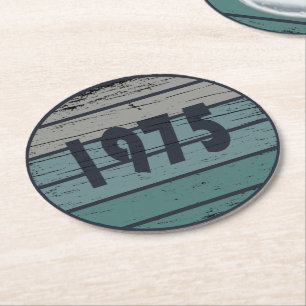 born in 1975 vintage 50th birthday gift round paper coaster