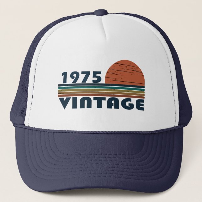Born in 1975 vintage 50th birthday gift trucker hat (Front)