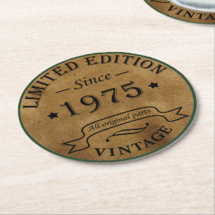 Born in 1975 vintage 50th birthday round paper coaster