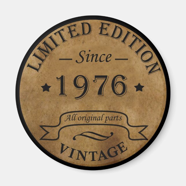Born in 1976 vintage birthday magnet (Front)
