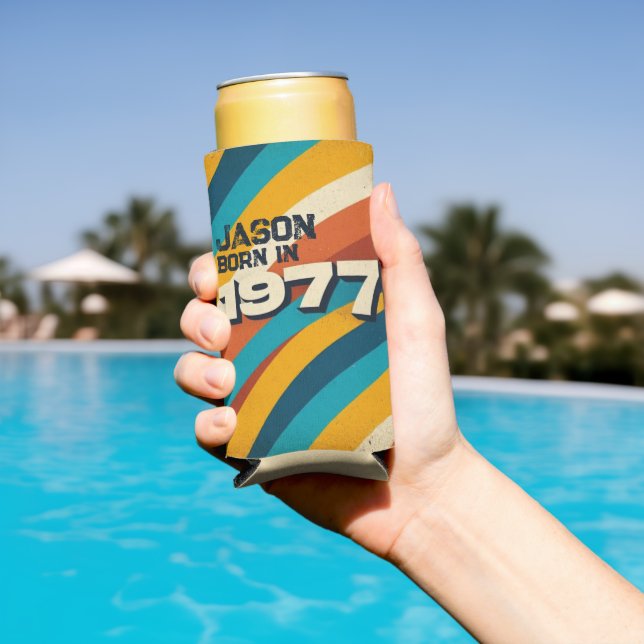 Born in 1977 Personalized Can Cooler - Retro 70s (In Situ Pool)