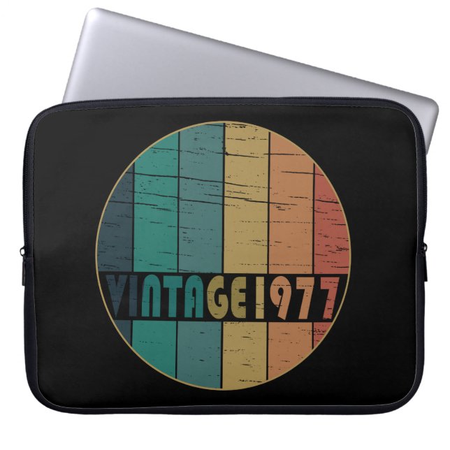 Born in 1977 vintage birthday laptop sleeve (Front)
