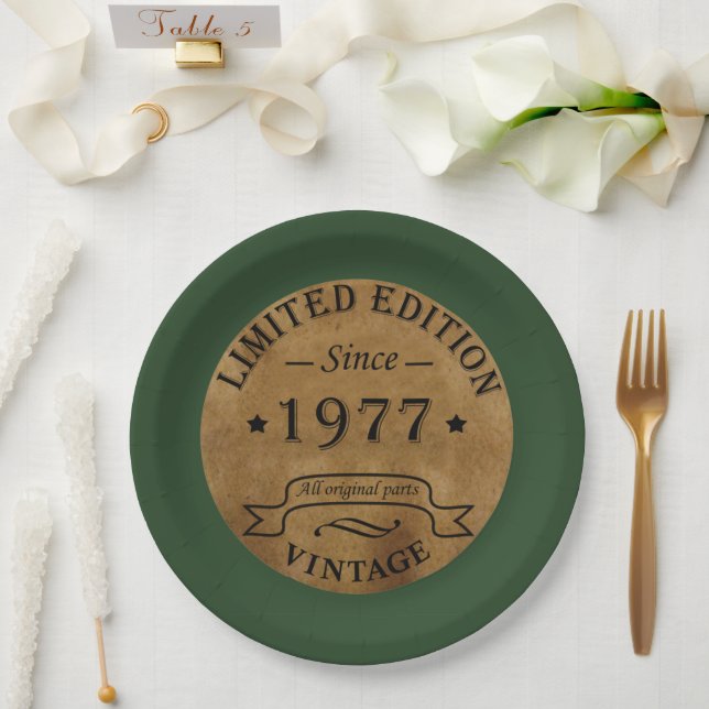Born in 1977 vintage birthday paper plate (Wedding)