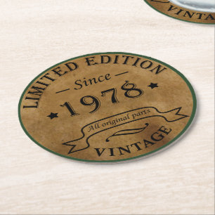Born in 1978 vintage birthday round paper coaster