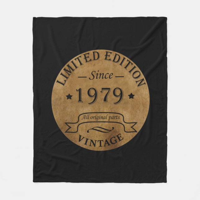Born in 1979 vintage birthday fleece blanket (Front)