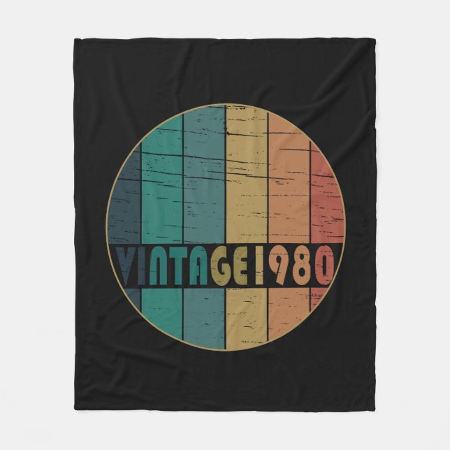 Born in 1980 vintage birthday fleece blanket (Front)