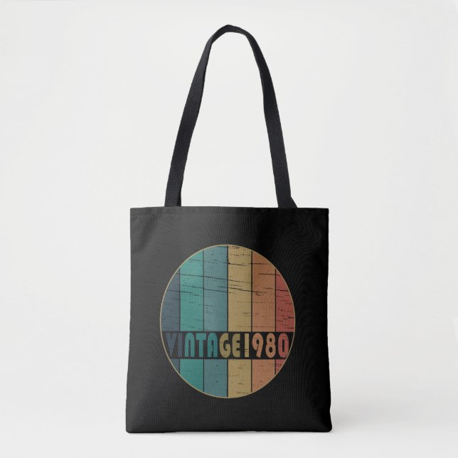 Born in 1980 vintage birthday tote bag (Front)