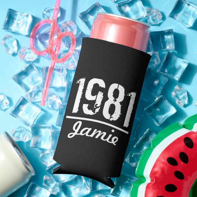 Born in 1981 Birthday Personalized Seltzer Can Cooler (In Situ Summer)