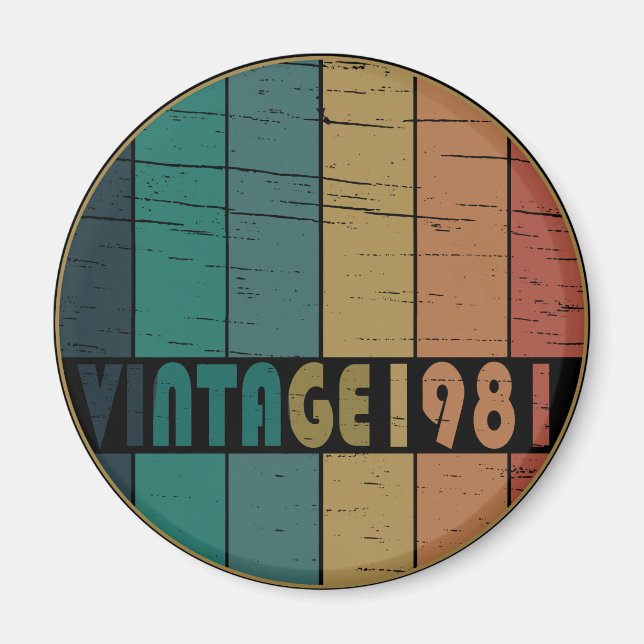 Born in 1981 classic retro sunset circle magnet (Front)