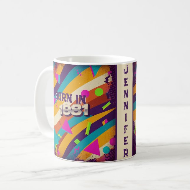 Born in 1981 Personalized Mug - 80s Neon Geometric (Front Left)