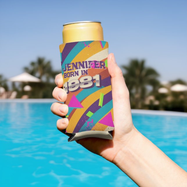 Born in 1981 - Retro 80s Neon Geometric Name Seltzer Can Cooler (In Situ Pool)