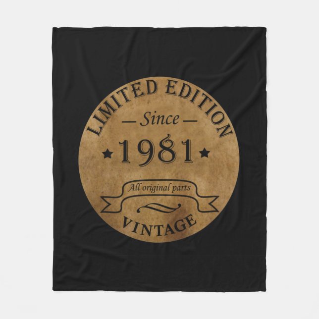 Born in 1981 vintage birthday fleece blanket (Front)