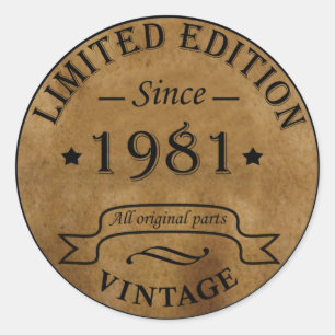 Born in 1981 vintage birthday party gift classic round sticker