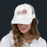 born in 1982 vintage birthday gift trucker hat<br><div class="desc">You can add some originality to your wardrobe with this modern and elegant purple and pink colour sunset vintage retro-looking birthday design with awesome typography font lettering, it is a great gift idea for women, wives, and girlfriends who will love this one-of-a-kind artwork. The best and most fun holiday present...</div>