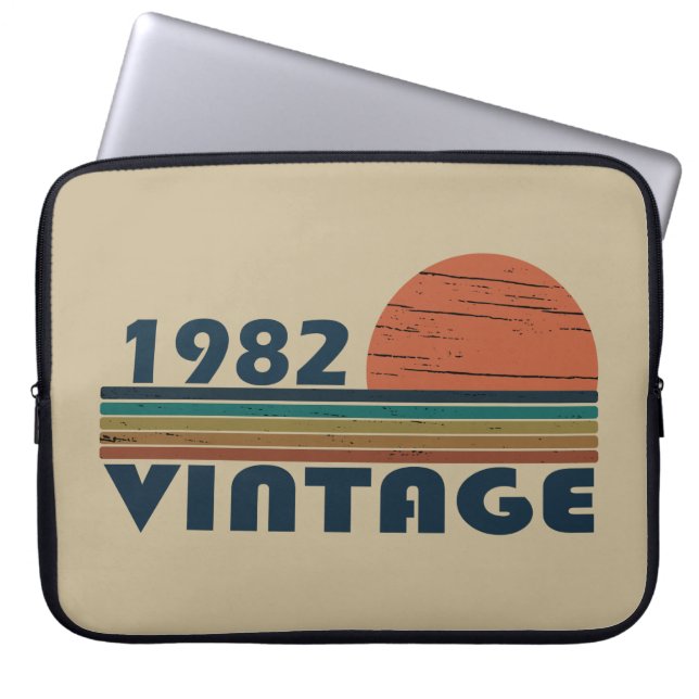Born in 1982 vintage birthday laptop sleeve (Front)