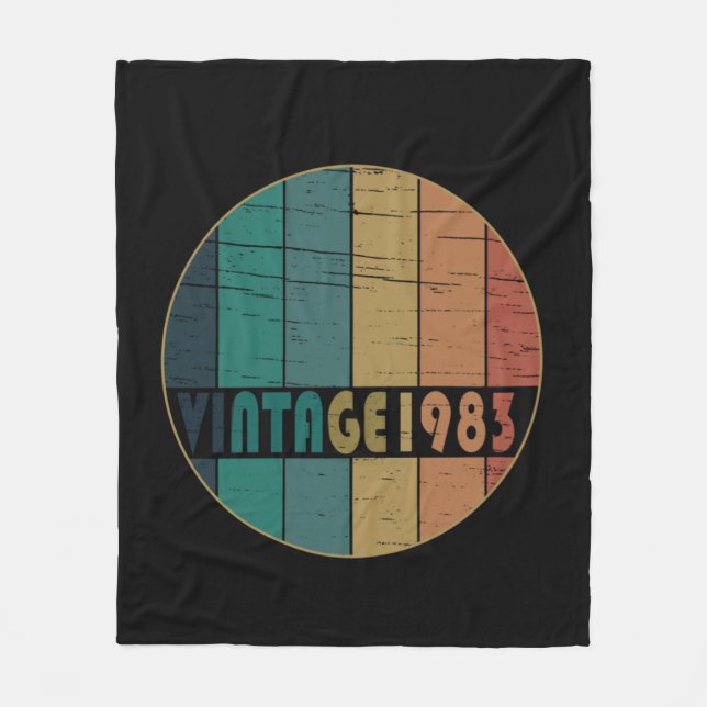 Born in 1983 vintage birthday fleece blanket (Front)