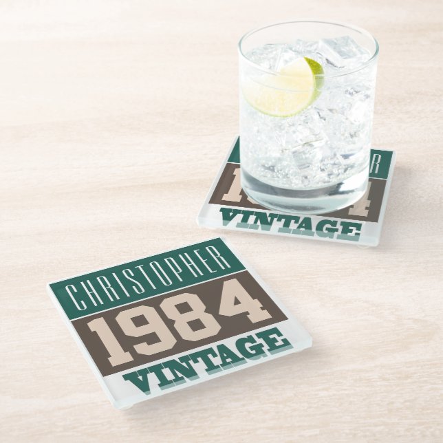 Born in 1984, Personalised Gift Glass Coaster (Angled)