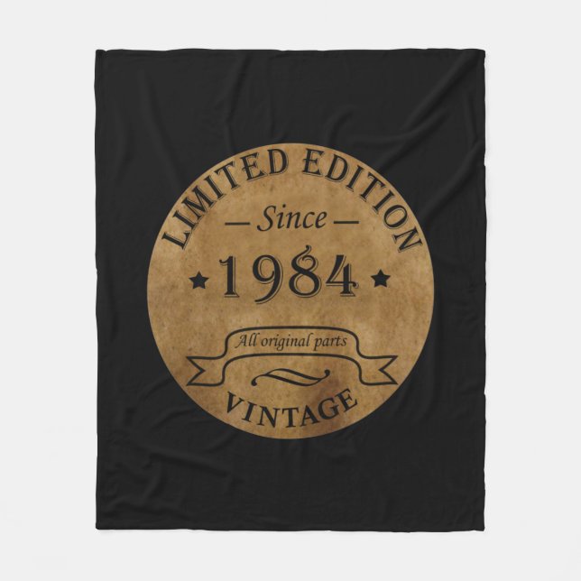 Born in 1984 vintage birthday fleece blanket (Front)