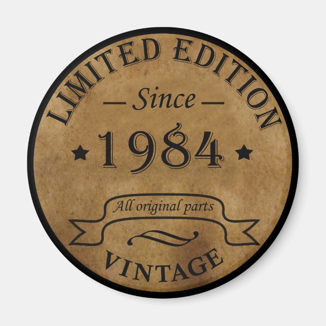 Born in 1984 vintage birthday magnet (Front)