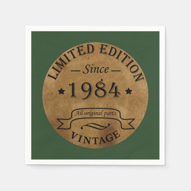 Born in 1984 vintage birthday napkin (Front)