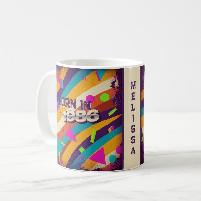 Born in 1986 Personalized Mug - 80s Neon Geometric (Front Left)