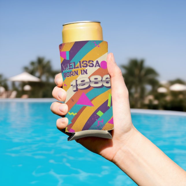 Born in 1986 - Retro 80s Neon Geometric Name Seltzer Can Cooler (In Situ Pool)