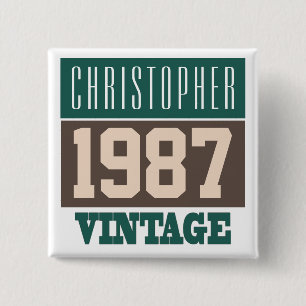 Born in 1987, Personalised Gift 2 Inch Square Button