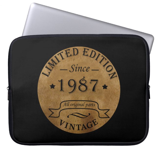 born in 1987 vintage birthday laptop sleeve (Front)