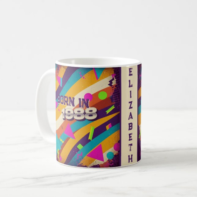Born in 1988 Personalized Mug - 80s Neon Geometric (Front Left)