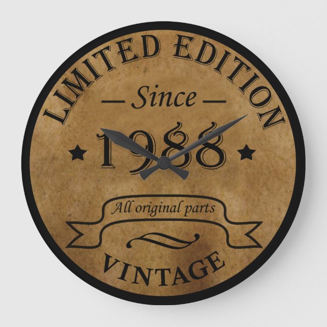 born in 1988 vintage birthday large clock (Front)
