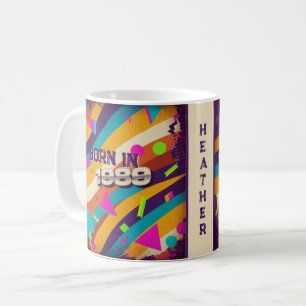 Born in 1989 Personalized Mug - 80s Neon Geometric