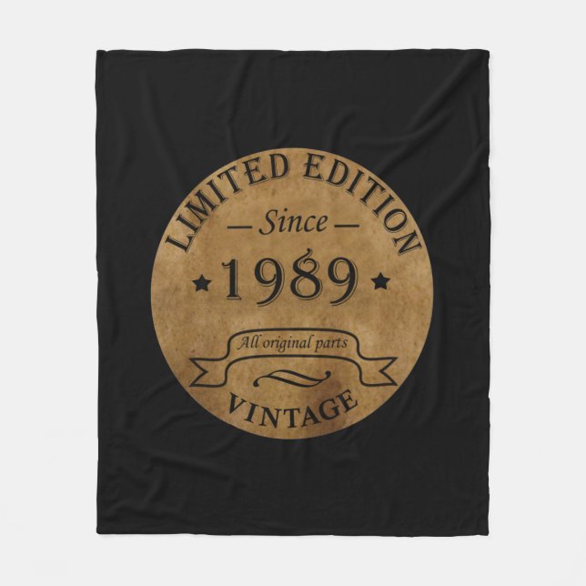 born in 1989 vintage birthday fleece blanket (Front)