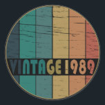 Born in 1989 vintage birthday gift classic round sticker<br><div class="desc">You can add some originality to your wardrobe with this original 1989 vintage sunset retro-looking birthday design with awesome colours and typography font lettering, is a great gift idea for men, women, husband, wife girlfriend, and a boyfriend who will love this one-of-a-kind artwork. The best and most fun holiday present...</div>